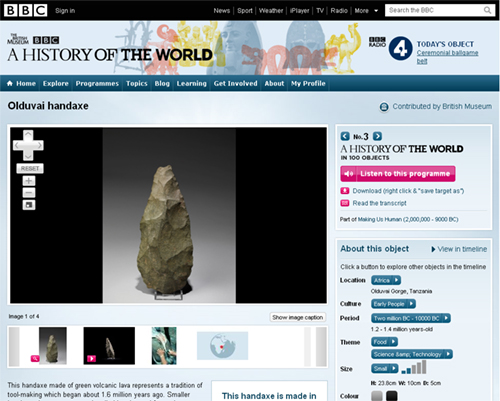 Olduvai handaxe, A History of the World in 100 Objects, episode 3 http://www.bbc.co.uk/ahistoryoftheworld/objects/I3I8quLCR8exvdZeQPONrw