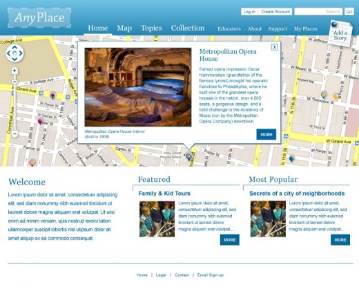 Fig 6: The AnyPlace prototype (http://anyplace.whatscookin.com) provides the core functionality of PhilaPlace to any organization, anywhere