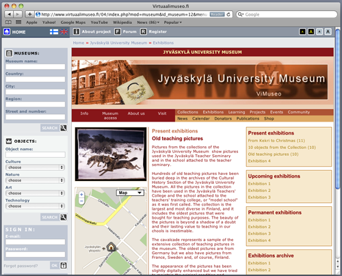 Fig 5: Screenshot presenting the Old Teaching Pictures exhibition (basic view, Version A)