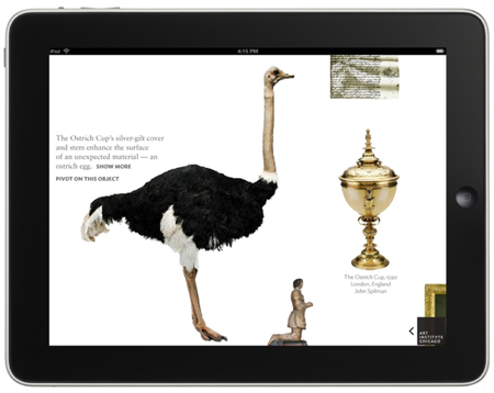 Fig 11: When touched, the ostrich becomes the center of the constellation showing related artworks and vignettes (Concept image)