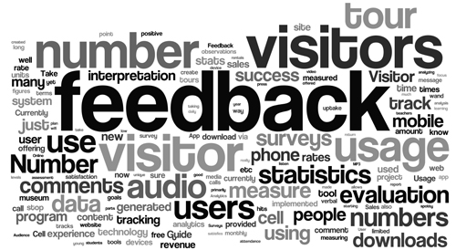 Fig 10: Tag Cloud generated from response by Institutions that currently use mobile interpretation to the question: “how does your institution measure the success of its mobile interpretation tool?”