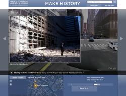 A man staring down Washington street, showing the double-exposure of past and present