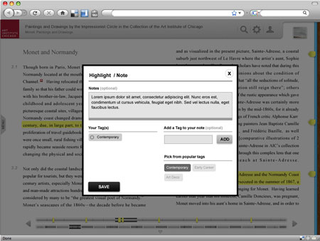 Fig 6: The researcher can highlight and make tagged notes in the text