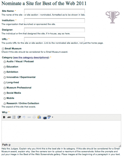 MW2011 Best of the Web Nomination Form MW2011 Best of the Web Nomination Form