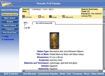 Sample H.W. Wilson returns page screen shot