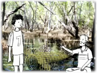 Older and Younger figures in a natural setting