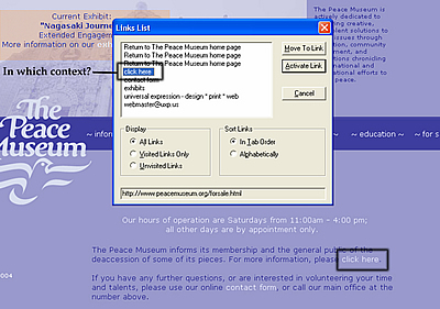 Peace Museum home page screen shot