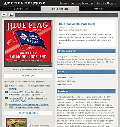 A collection record for Blue Flag Apple Crate Label
