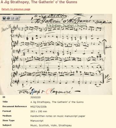 sheet music for 'the gathering o' the Gunns'