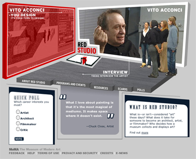 Vito Acconci and the teens are featured on teh home page of Red Studio