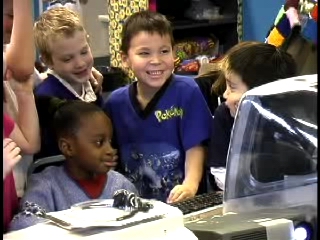 Children editing a movie