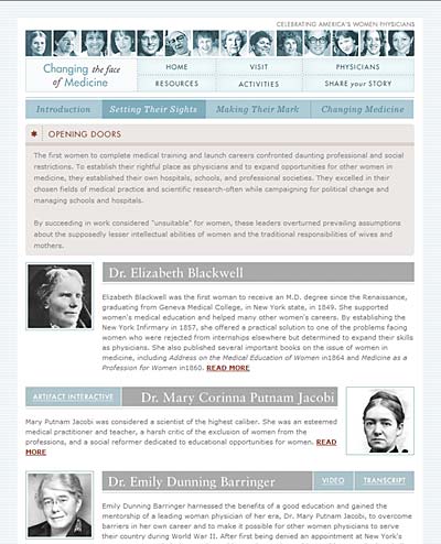 Dr. Elizabeth Blackwell, Dr. Mary Corinna Putnam Jacobi, and Dr. Emily Dunning Barringer  featured in Opening Doors.