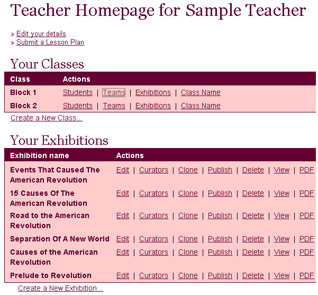 Screen Shot: Teacher Homepage