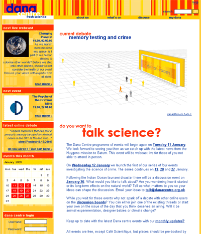 Screen Shot: Dana Centre Web site