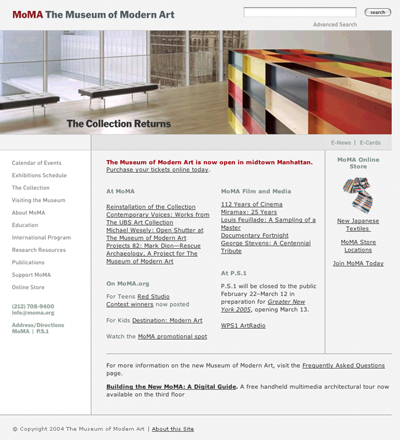 Fig 8: Screenshot of MoMA.org, early 2005