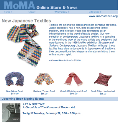 igures 13 and 14. MoMA Online Store E-News, early and late 2005