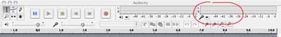 Fig 3: Audacity toolbar with �levels� display circled