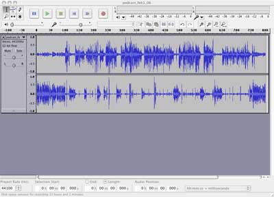 Fig 5: Audacity displaying a recording from two microphones.