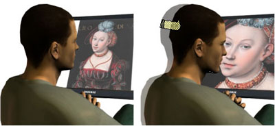 Fig 8: Intention-aware environment. Moving the head towards the screen (expressing interest) zooms into that portion of the screen.